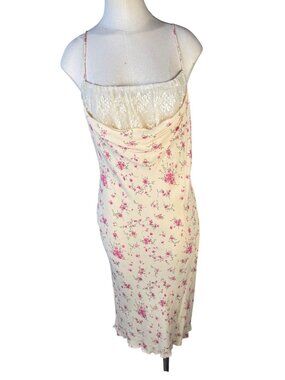 Hugo Buscati Floral Lace-Trimmed Rayon Dress With Button Accents Size 10 Cream &